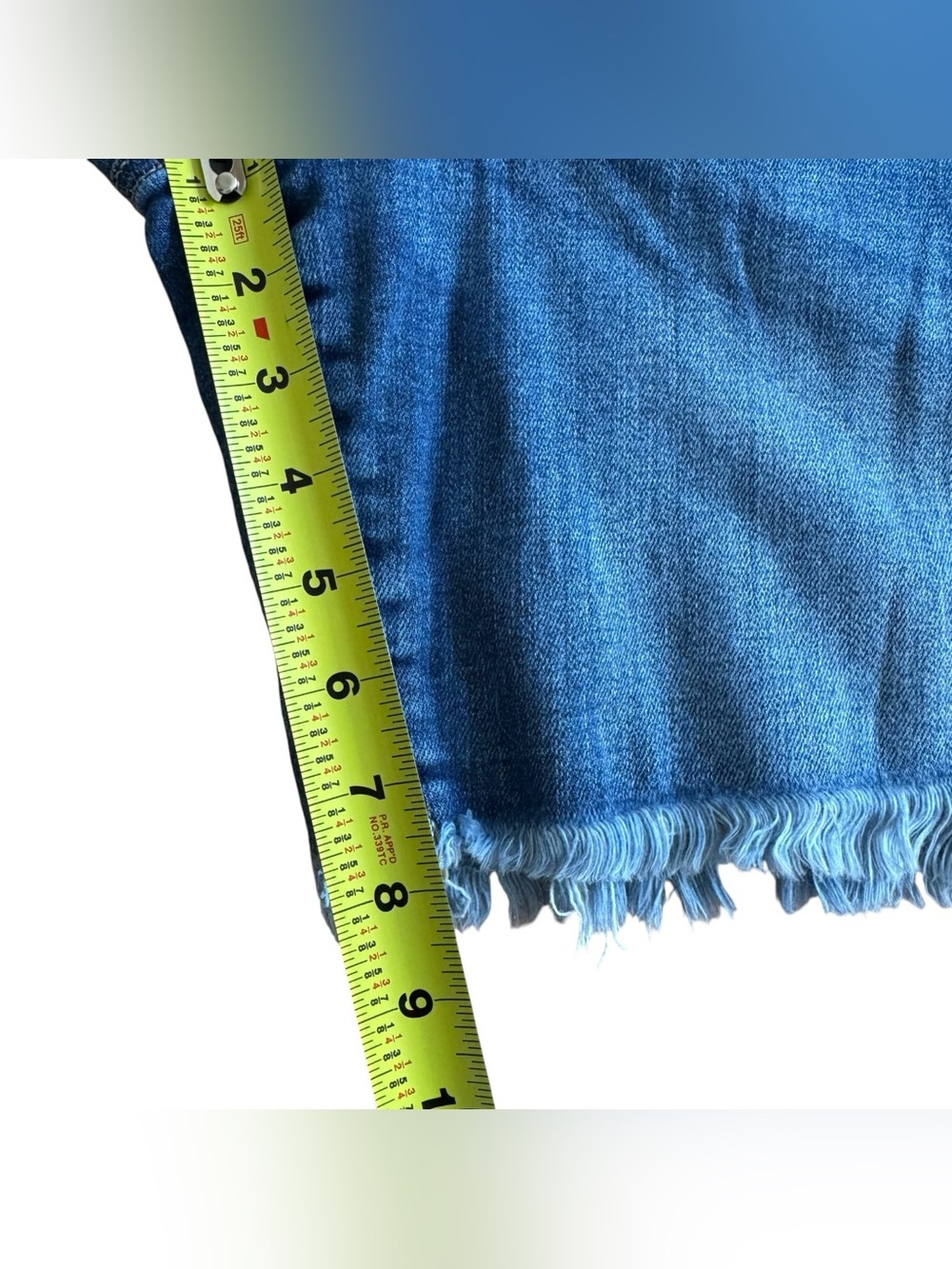 KanCan Maurices Blue Bermuda Denim Jean Shorts 8” Frayed Raw Hem High Rise 18 - Picture 6 of 8